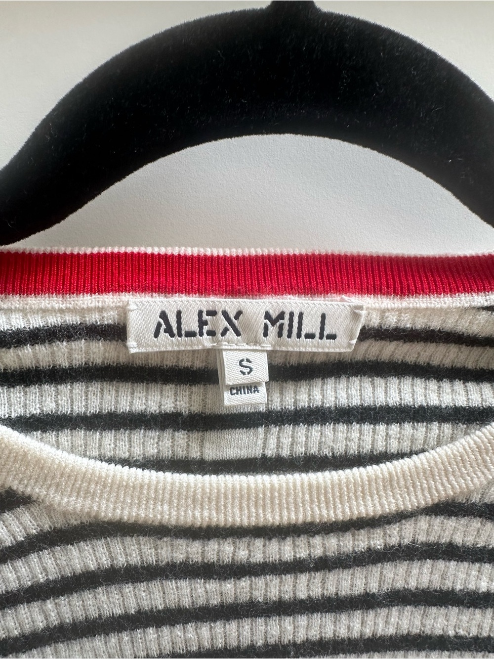 Alex Mill Black & Cream Striped Ribbed Crew Sweater - Picture 2 of 3